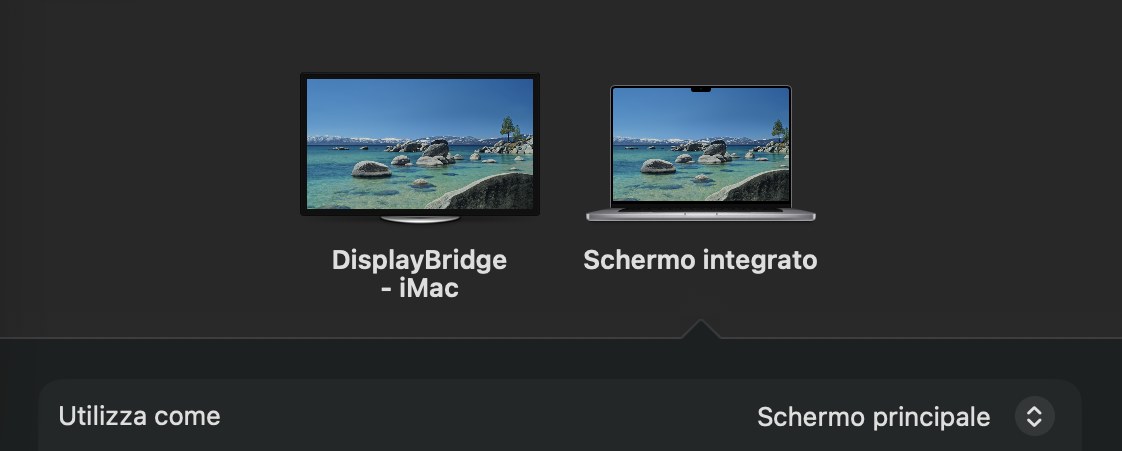 Impostazioni di Sistema, Schermi: due icone di schermo, DisplayBridge - iMac e Schermo integrato.