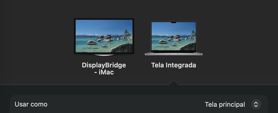 Ajustes do Sistema, Telas: dois ícones de tela, DisplayBridge - iMac e Tela Integrada.